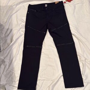 True Religion Black Skinny Jeans with Moto Detail